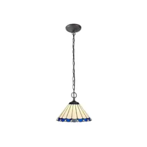 Image of 2 Light Downlighter Ceiling Pendant E27 With 30cm Tiffany Shade, Blue, Crystal, Aged Antique Brass