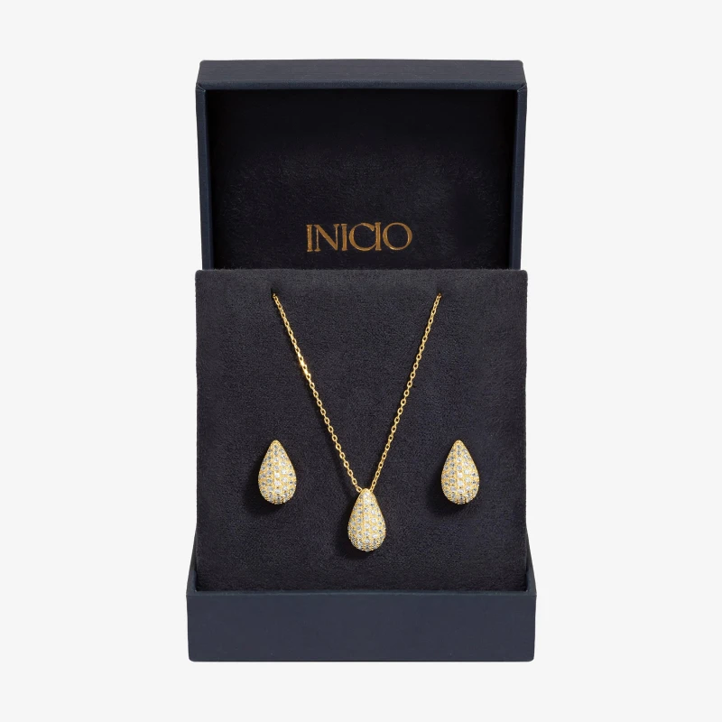 Image of Inicio Gold Plated Cubic Zirconia Teardrop Set - Gift Box Jewellery Sets One Size Gold 72806010000