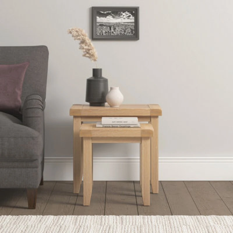 Image of Seconique Windsor Nest Of 2 Tables Real Solid Oak Fully Assembled