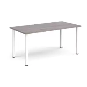 image of Rectangular white radial leg meeting table 1600mm x 800mm - grey oak