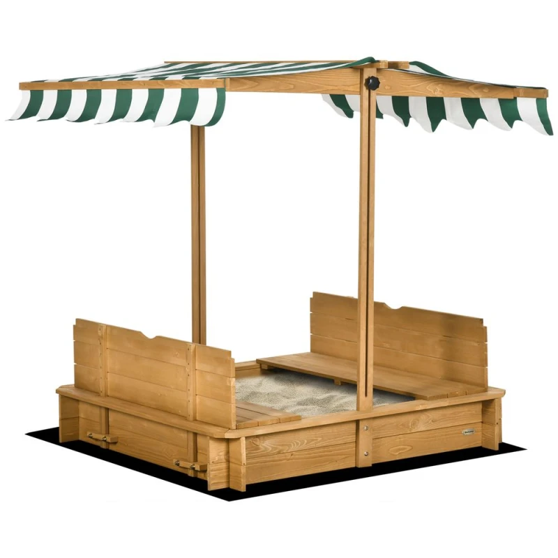 Image of Outsunny Kids Square Wooden Sandpit Children Cabana Playset 343-029V00LR