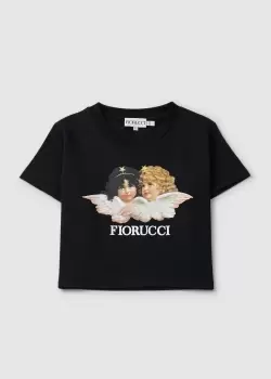 image of Fiorucci Womens Vintage Angels Cropped T-Shirt In Black