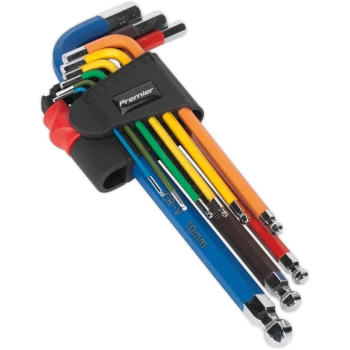 Image of Sealey AK7190 9 Piece Colour Long Ball End Hexagon Key Set Metric