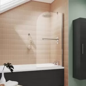 Image of Pacific Round Top Hinged Bath Screen with Towel Bar 1430mm h x 790mm w - 6mm Glass - Nuie