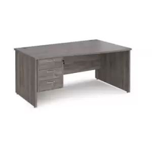 image of Maestro 25 right hand wave desk 1600mm wide with 3 drawer pedestal - grey oak top with panel end leg