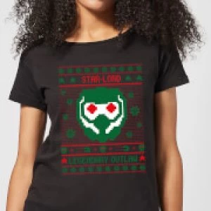 Image of Guardians Of The Galaxy Star-Lord Pattern Womens Christmas T-Shirt - Black