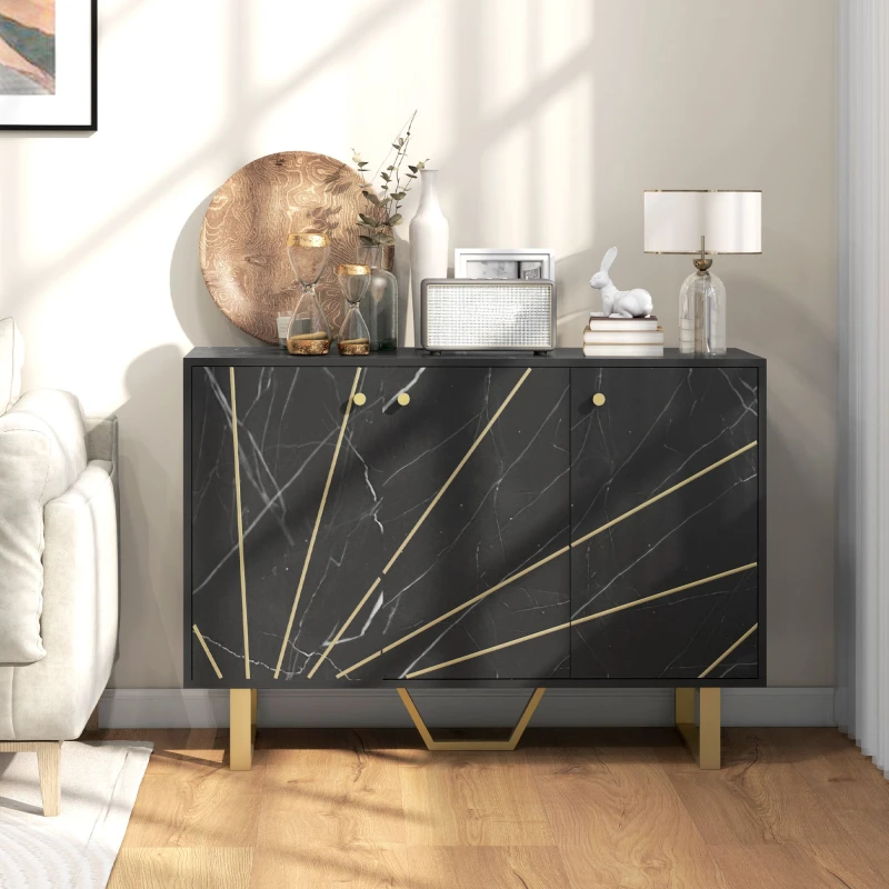 Image of HOMCOM Sideboard Storage Cupboard with Metal Legs for Living Room, Black 83B-029V00BK