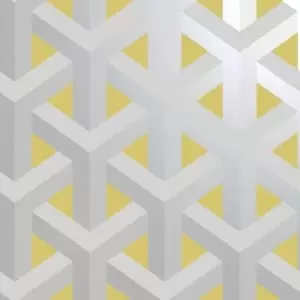 Image of Holden Decor Glistening Trident Geo Grey & Yellow Wallpaper - 10.05m x 53cm
