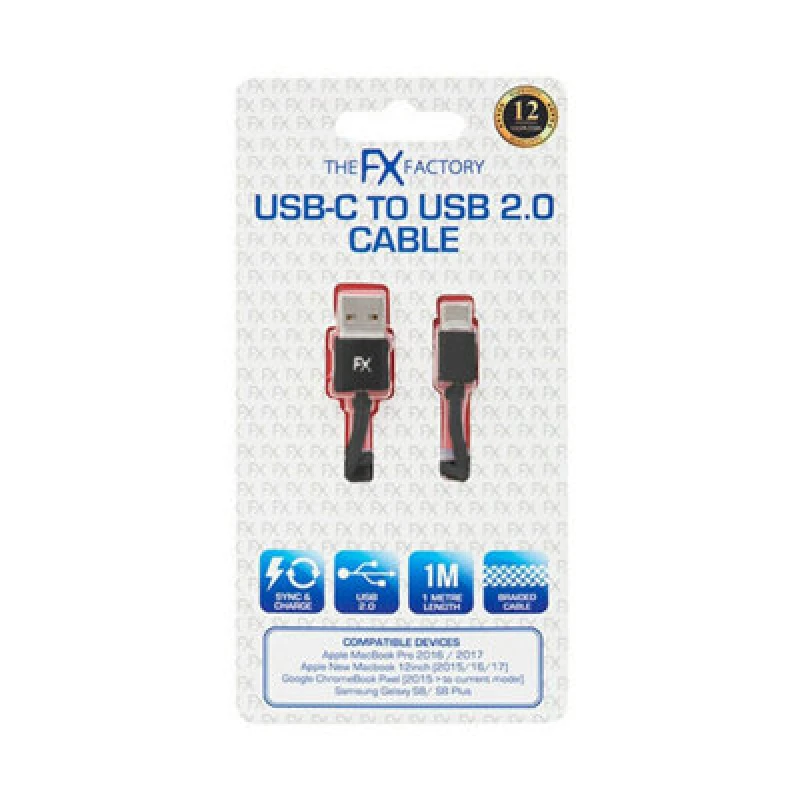 Image of FX Nylon Braided USB 'Data Cable' For Type C Smartphone Devices Black unisex
