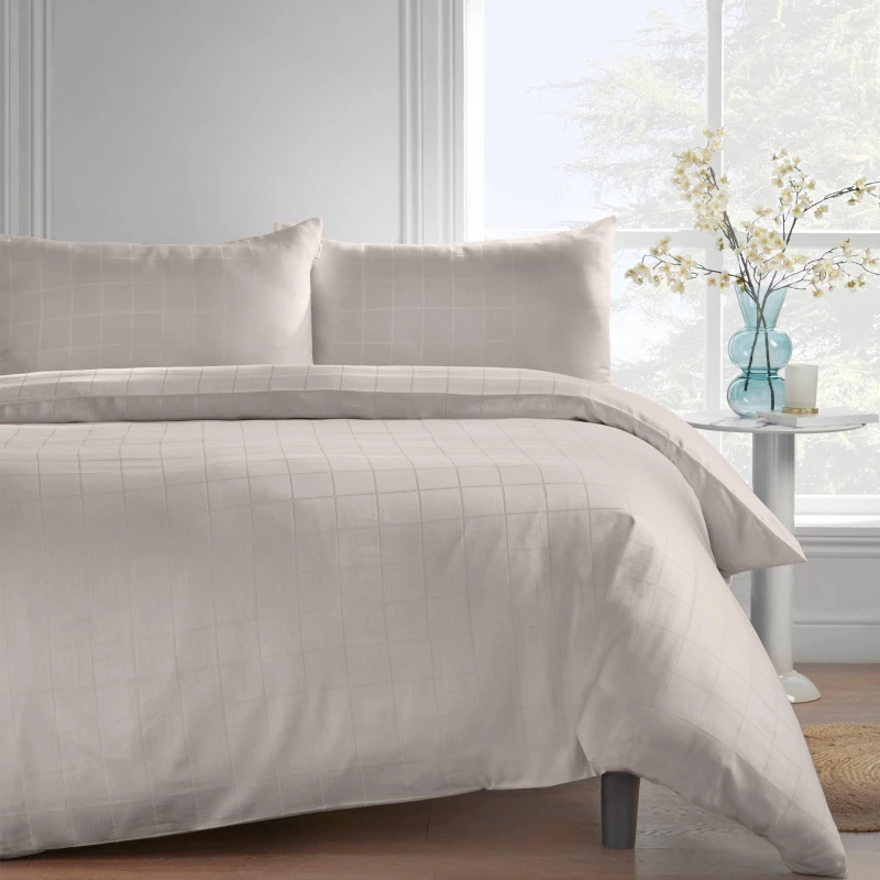 Image of Catherine Lansfield '300 Thread Count Cotton Rich Woven Check' Oxford Pillowcase Pair Cream