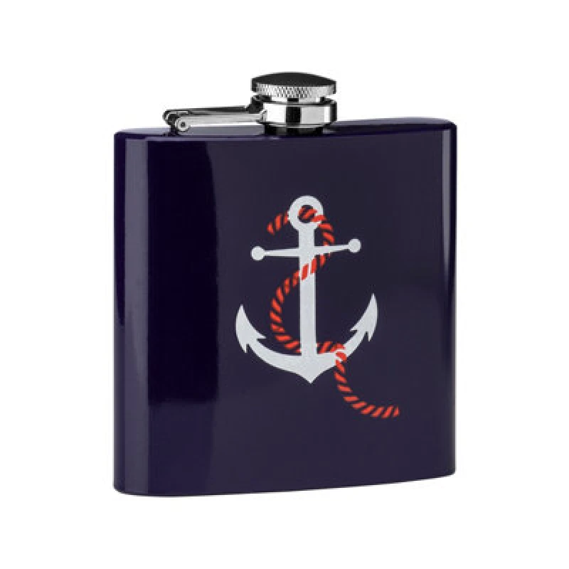 Image of Premier Housewares Auden Blue Finish Hip Flask With Anchor Design Blue