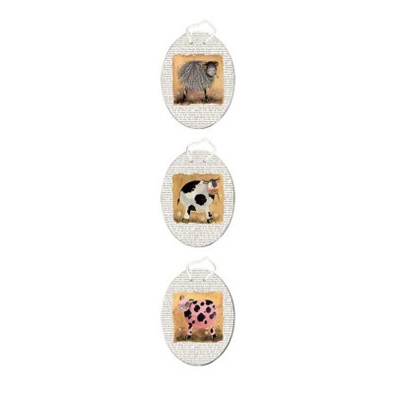 Image of Premier Housewares 3 Assorted Farm Animal Plaque Home Wall Decor White