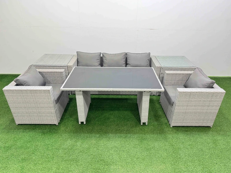 Image of Fimous Patio Garden Furniture Sets with Dining Table 2 Side Tables in Light Grey Light Grey Unisex