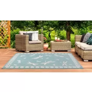 Image of Lord Of Rugs - Terrace Dragonfly Flatweave Outdoor Indoor Bordered Teal Rug in 120 x 170cm (4x5'6'')