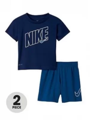 image of Nike Younger Boys Dri-fit Sport T-Shirt And Shorts 2 Piece Set, Blue, Size 18 Months