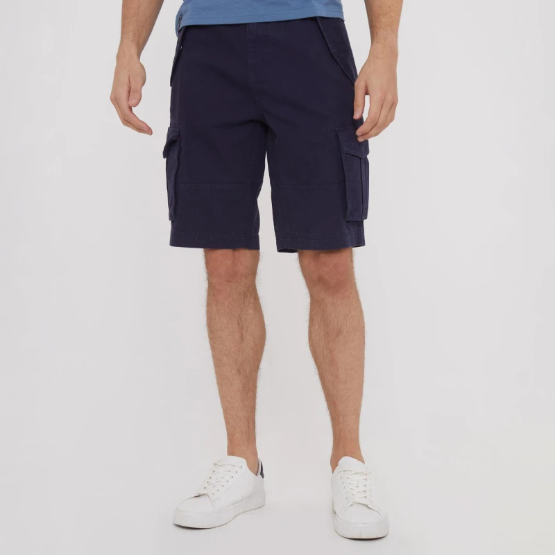 Image of Threadbare 'Lasgo' Cotton Twill Utility Cargo Shorts Navy