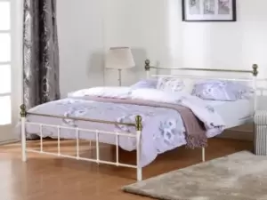 Image of Seconique Marlborough 4ft6 Double White and Brass Metal Bed Frame