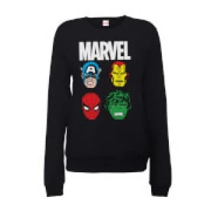 image of Marvel Comics Main Character Faces Womens Black Sweatshirt - L - Black