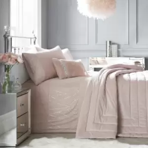 image of By Caprice Home Lucille Velvet Sequin Trim Duvet Cover Set, Blush, Double