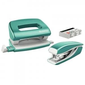 image of Leitz Ice Blue New NeXXt WOW Mini Stapler and Hole Punch Set 55612051