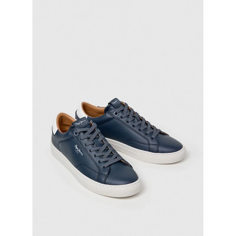 Image of Pepe Jeans Joe Basic Low Top Trainers Navy Blue Leather/Suede 40 (6.5)