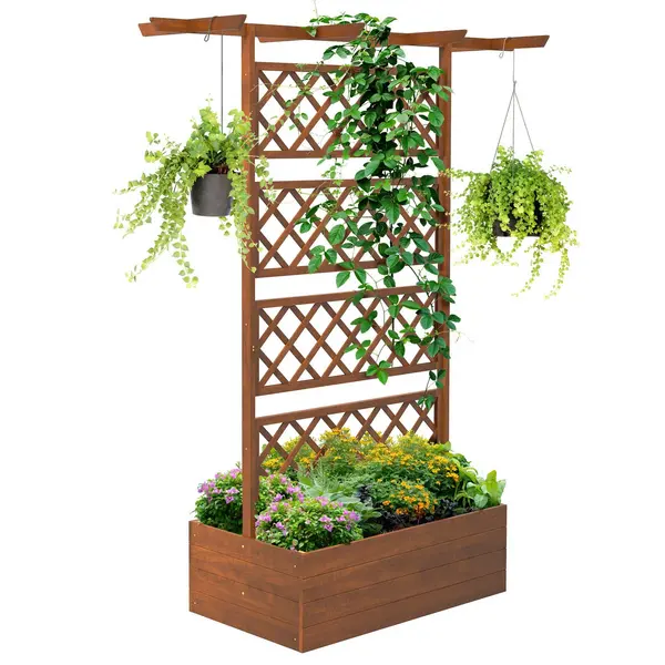 image of Wooden Trellis Planter, Raised Garden Bed for Climbing Plants