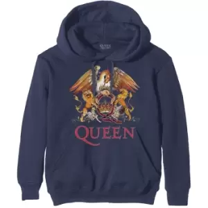 image of Queen - Classic Crest Mens Large Pullover Hoodie - Navy Blue