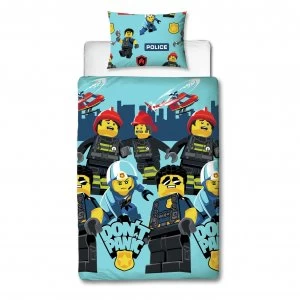 image of Lego City Hello Panic Rotary Single Duvet Cover