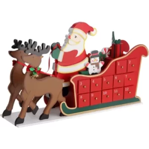 Image of Advent Calendar Christmas Decoration Wooden Reusable Refillable Wood Xmas Countdown Advent Calendar Sled