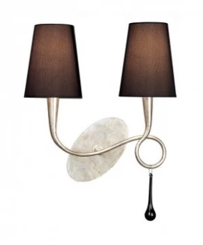 Image of Wall Lamp Switched 2 Light E14, Silver Painted with Black Shades & Black Glass Droplets