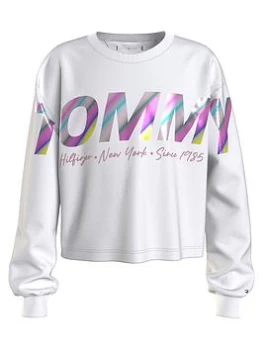 Image of Tommy Hilfiger Girls Multi Shine Print Long Sleeve T-Shirt - White, Size Age: 10 Years, Women