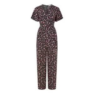 image of Yumi Black Floral Angel Sleeve Jumpsuit - Black