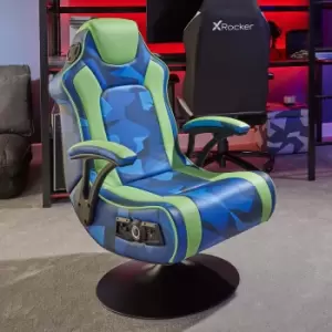Image of X Rocker Geo Camo 2.1 Stereo Audio Gaming Chair With Vibration - Blue And Green