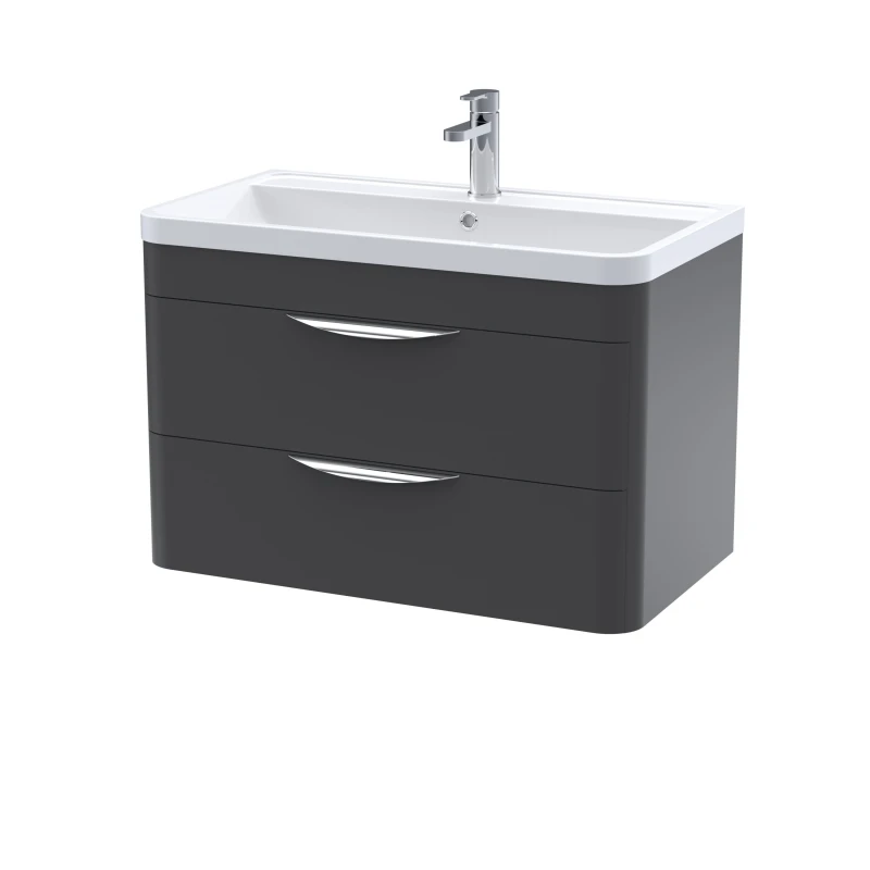 Image of Balterley Wall Hung 2 Drawer Vanity Unit Polymarble Basin Soft Black 800mm Black