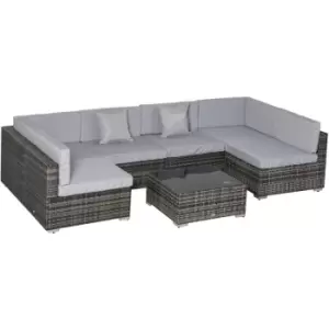 Image of Outsunny - 7PC Rattan Furniture Sectional Sofa Set Coffee Table Buckle Structure