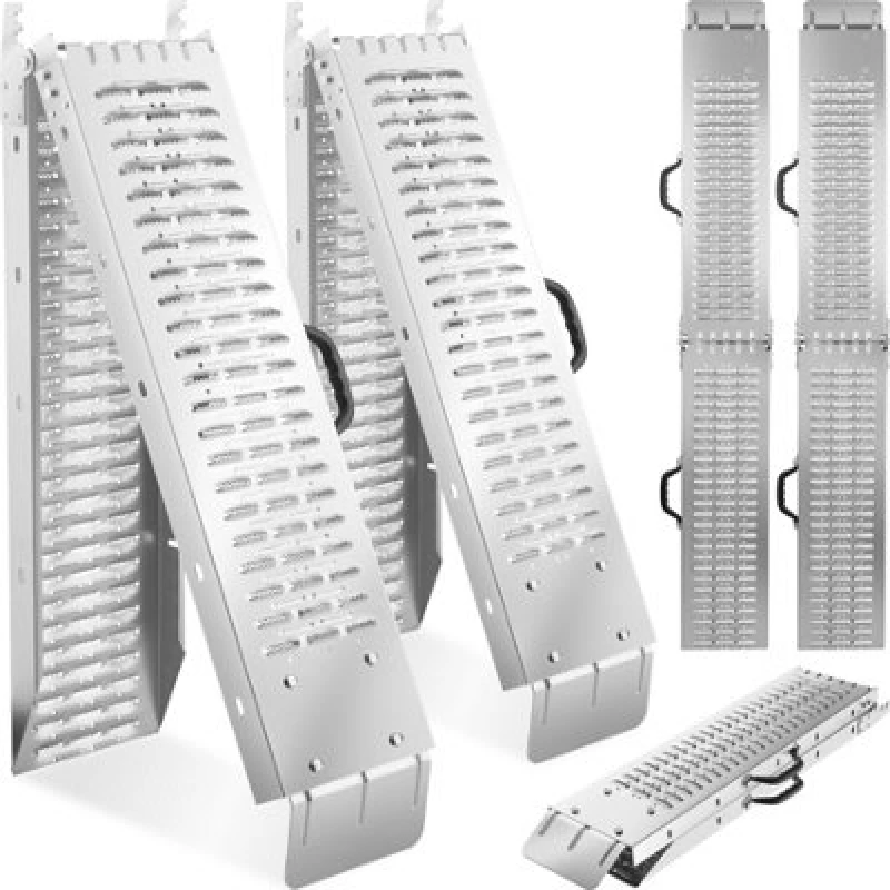 Image of Tectake Bjorn Folding Ramps 2 Piece Set, 400 Kg Capacity 166cm - Silver