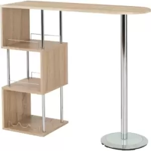 Image of Charisma Home Bar Table with 3 Shelves Light Sonoma Oak & Chrome