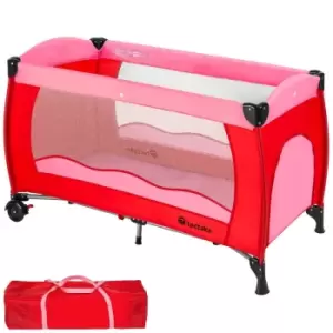 image of Tectake Travel Cot For Children 126X65X80cm With Carry Bag Pink