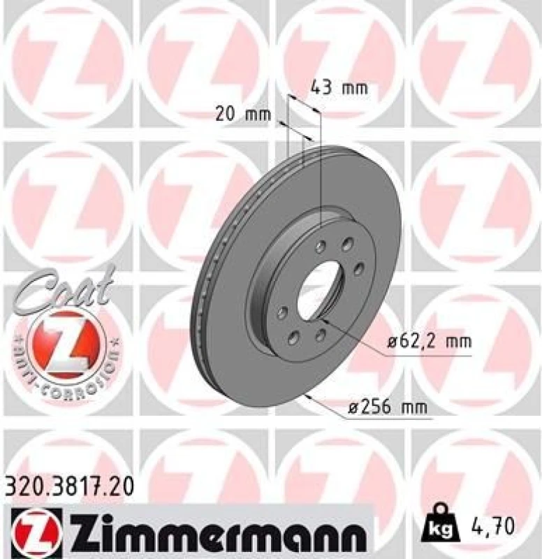 Image of ZIMMERMANN Brake disc ZIMMERMANN 320.3817.20