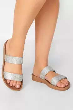 image of Silver & Brown Glitter Strap Mule Sandals