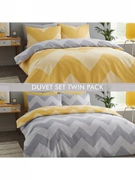 Image of Catherine Lansfield Catherine Lansfield Chevron Geo Easy Care Two Pack - Ochre & Grey