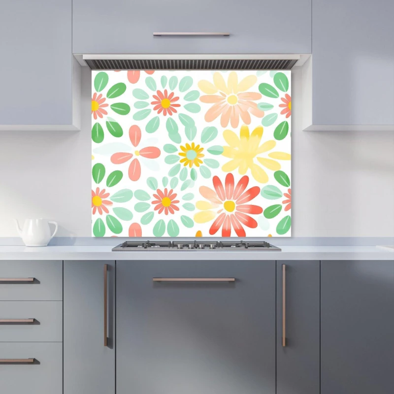Image of Warren Reed - Designer Green & Yellow Flowers Kitchen Splashback Size: 600mm x 750mm Green Unisex 600mm x 750mm