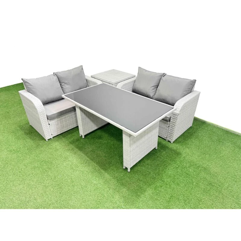 Image of Fimous 4 Pieces Outdoor PE Rattan Sofa Set with Cushions Side Table in Light Grey Light Grey Unisex