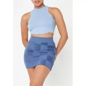 Missguided Checkerboard Towelling Mini Skirt - Blue