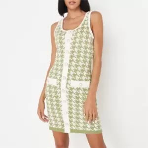 image of Missguided Houndstooth Button Knit Mini Dress - Green