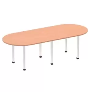 Image of Impulse 2400mm Boardroom Table Beech Top Brushed Aluminium Post Leg