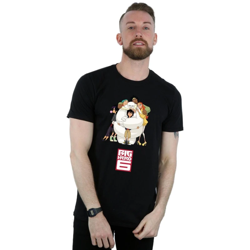 Image of Disney Men Big Hero 6 Baymax Hug T-Shirt in Black Size: Small Black S Male 5057864208214