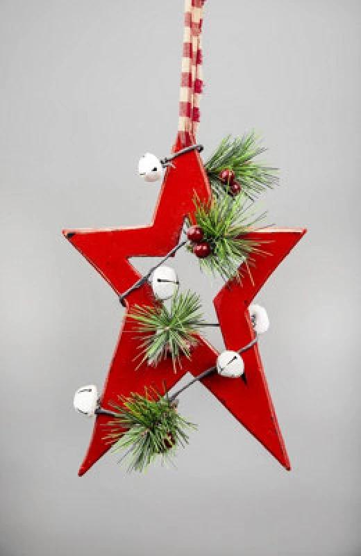 Image of Shatchi Wooden Hanging Decoration Star Shape Red 25X1.2X36cm Red