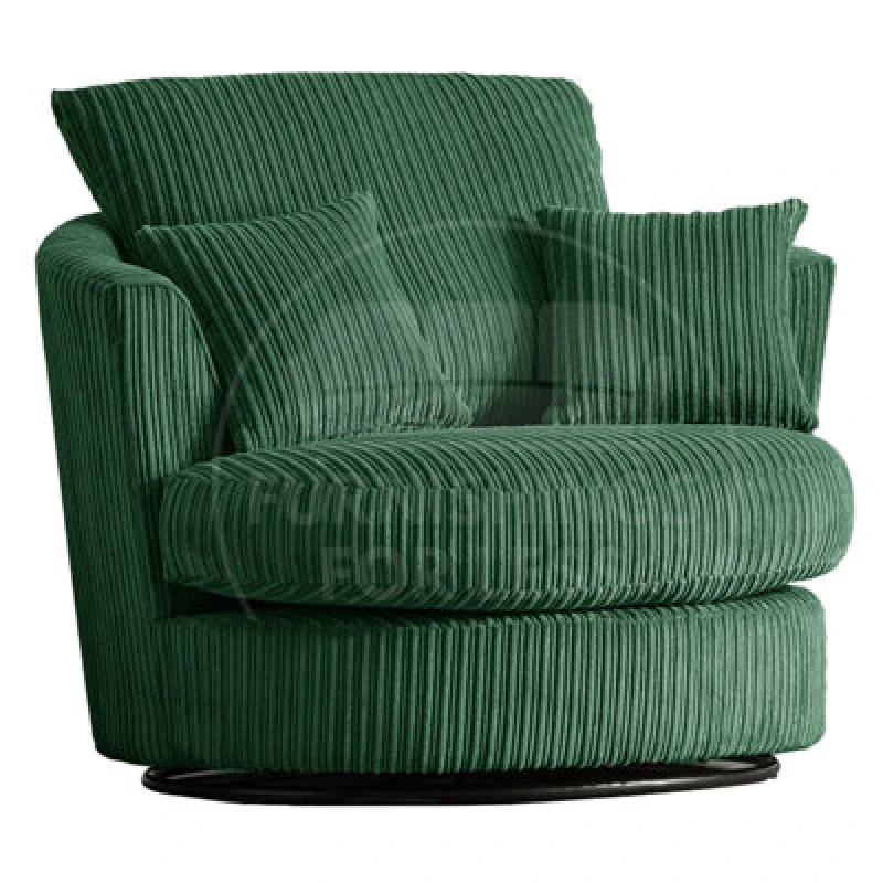 Image of Furnishings For Less UK Luxor Jumbo Cord Green Fabric Single Seater 360 Degree Swivel Chair Sofa Accessory