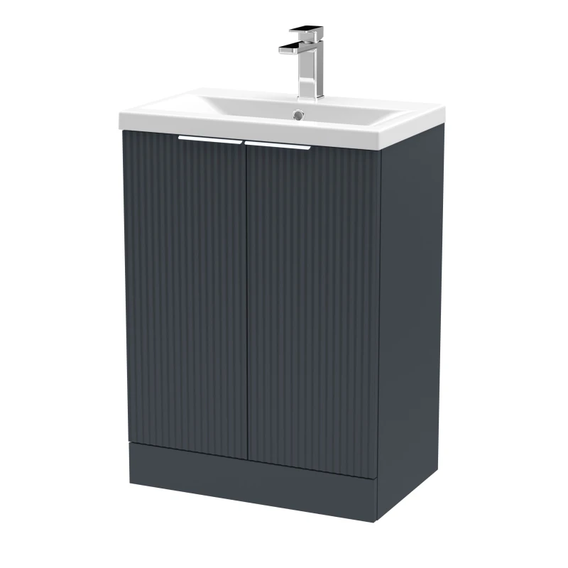 Image of Balterley Fluted Front Floor Standing 2 Door Vanity Basin Unit 600mm - Dark Grey Grey Unisex